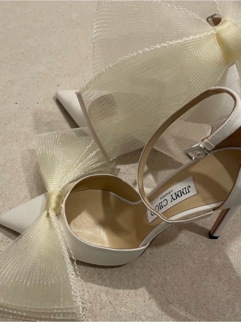 Jimmy Choo White Satin Pointed-Toe Bow Ankle-Strap Pumps - Picture 3 of 5